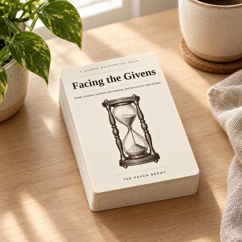 Facing the Givens existential therapy card deck on a sunlit desk